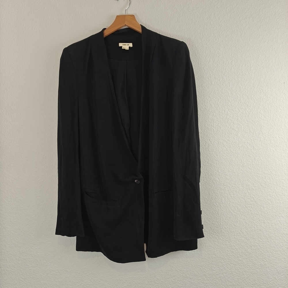 Helmut Lang Womens Black Collarless One Bottom Closing Blazer Jacket USA Size 10